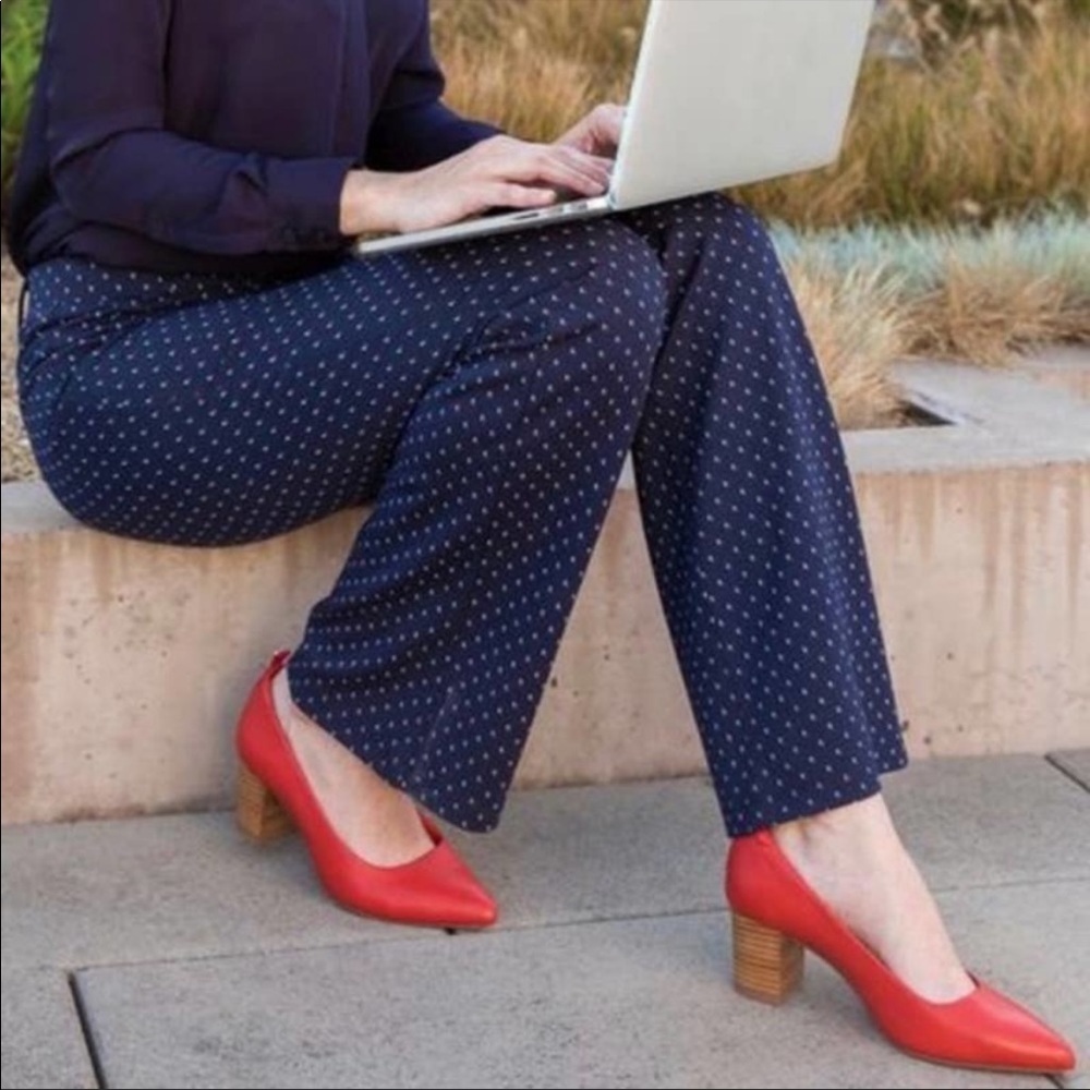 Betabrand Navy Polka Dot Pants